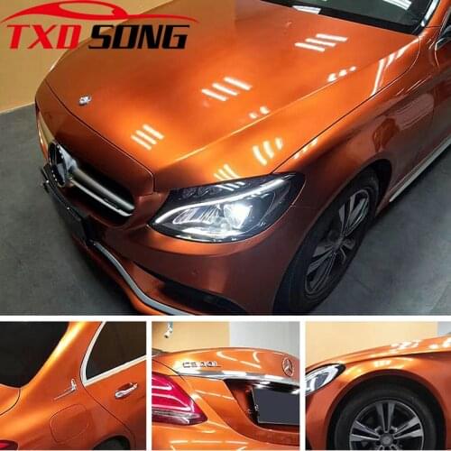 Orange Glossy Metallic Glitter Vinyl Car Sticker Vehicle Motorbike Car Wraps Glossy Candy Metallic Vinyl Film Air Bubble Free