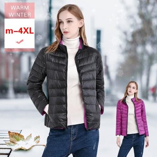 Autumn Winter Women White Duck Down Reversible Jacket Female Ultra Light both sides Jacket Short Warm Casual Coat Stand Collar