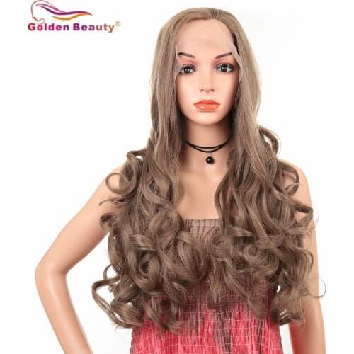 Synthetic Lace Front Wigs for Women Long Body Wave Wigs Heat Reisstant Brwon Golden Beauty