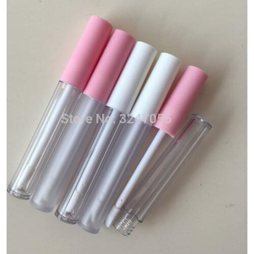 2.5ML Plastic Frosted Empty Lipgloss Tube n Pink/White Lid,Clear Plastic Cosmetic Lip Gloss Container,Concealer RefillableBottle