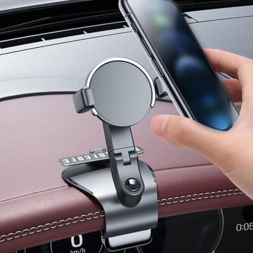 Car Dashboard Phone Stand 1200° Adjustable Car Clips Holder Hidden Parking Number For Mobile Phone Car Stand Dropship