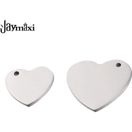 Jaymaxi Heart Charm High Polished Stainless Steel DIY Jewelry Big Small Engraved Love Heart Charms for Bracelet Making 20PCS/lot