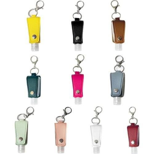 Clear Empty Bottle Hand Sanitizer Container with Faux Leather Keychain Holder