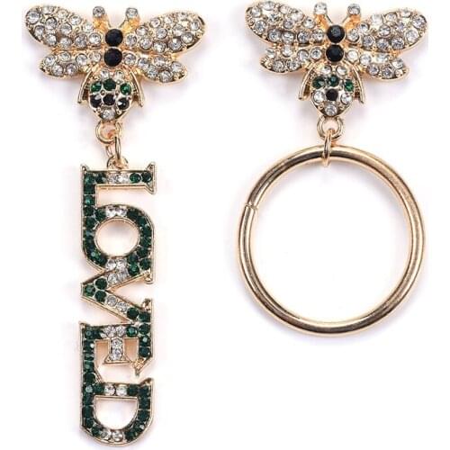 Luxury Rhinestone Bee Earrings Women Fashion Letter LOVED Big Circle Drop Earrings Femme Brand ZA Jewelry Long Dangle Earrings