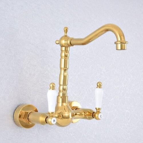 Luxury Gold Brass Kitchen Short Swivel 360 Bathroom Bathtub Faucet Torneira Wall Mount Basin Sink Faucet Mixer Tap