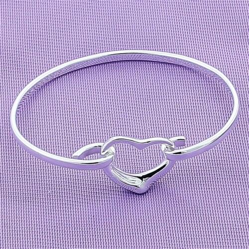 925 Sterling Silver Heart Bangle Bracelet For Woman Wedding Engagement Party Fashion Charm Jewelry Gift