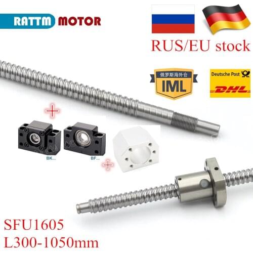 1pc Ball screw SFU1605 L500mm / 800mm /1050mm with End machined & BK/BF12 Support & ball Nut ballscrew set CNC parts