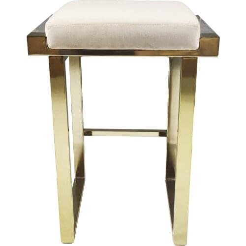Chinafurniture modern bar white velvet stainless steel gold polished feet square bar chair