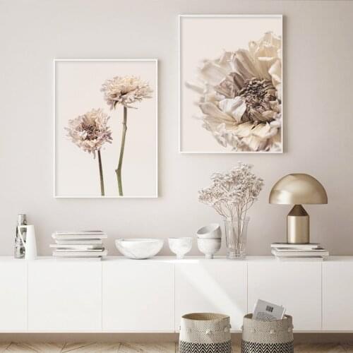 Modern Dried Protea Blooming Flower on Beige Canvas for Living Room Home Decoration Painting Wall Art Posters Prints Pictures