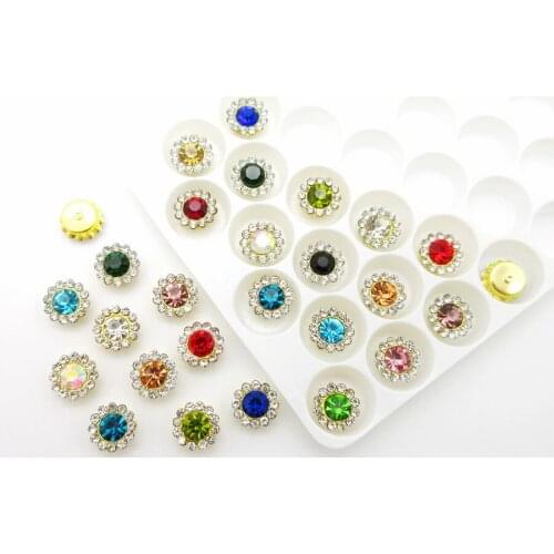 Shine 10mm Flower Shape Gold Claw Mix Color Flatback Glass Crystal Strass Sewing Rhinestone For Clothes Garment Diy Accessories