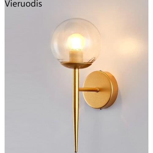 Nordic LED Wall Lamp Glass Ball Wall Light for Living Room Bedroom Study Aisle Indoor Lighting Fixtures Industrial Wall Sconces