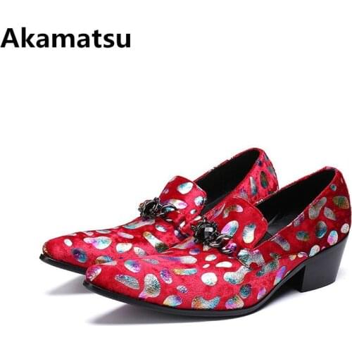 Mens shoes high heels red blue dress wedding male party laofers elegant print velvet formal office shoes men italian shoes