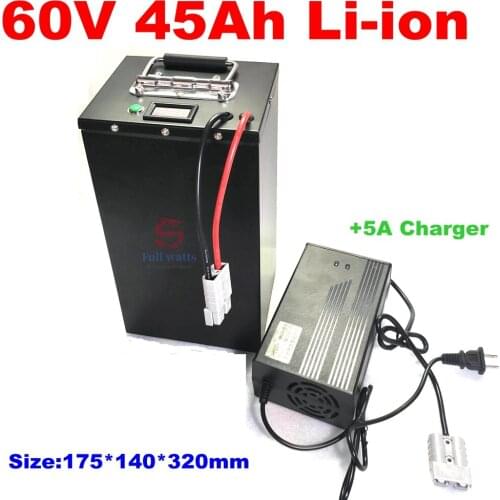 Waterproof 60v 45Ah lithium ion battery li ion BMS 17S for 4800W 35000W Tricycle scooter bike Motorcycle Go Cart +5A charger