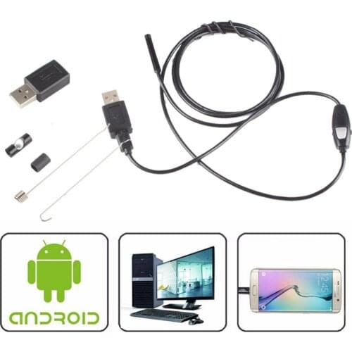Waterproof HD 1M/5.5mm Endoscope Lens Rigid Cable Mini USB Inspection Camera Snake Tube with 6 LED Lights Borescope for Phone PC
