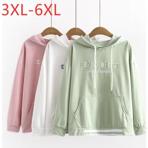 New 2021 Ladies Spring Autumn Plus Size Hoodie For Women Large Long Sleeve Cotton Pocket Green Sweatshirt Coat 3XL 4XL 5XL 6XL
