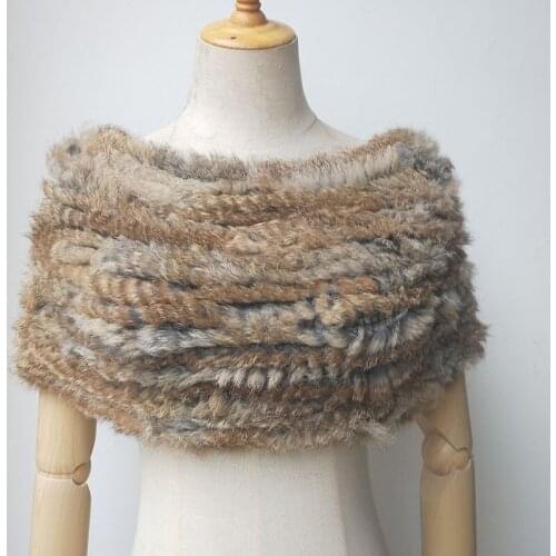 Women Winter Real Rabbit Fur Shoulder Warmer Shawl Warm Fashion Knitted Genuine Fur Scarves Female 2021 New Arrival Rabbit Scarf