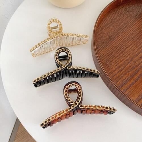 2021 New Korean Ins Simple Women Hair Clips Elegant Shark Large Size Bathe Chain Hair Claws for Girl Fashion Hair Accessories