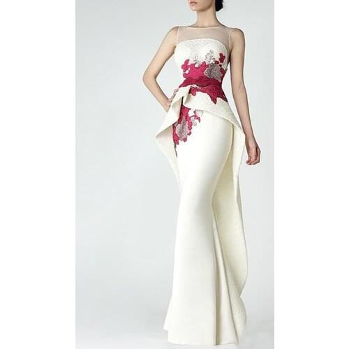 221 Nobel O-Neck Natural Mermaid/Trumpet Floor-Length Spandex/Lace Women Gowns Long Evening Prom Dresses Apliiques Free Shipping