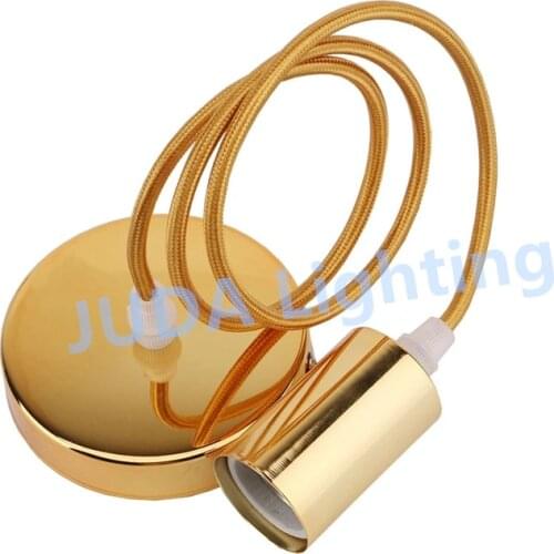 Gold ceiling light ceiling rose canopy with braided wire twist cable cord set E27 socket plastic lamp holder for led chandeliers