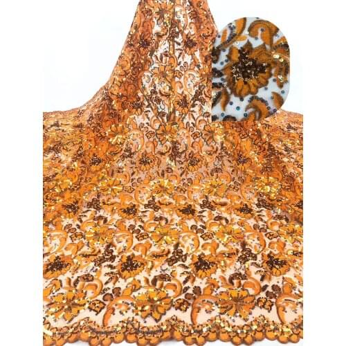 Gold Velvet Lace Fabrics with Sequins High Quality Sequins Lace Fabrics African Nigerian Tulle Mesh Lace Fabric ZP970