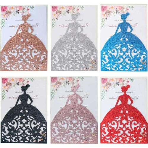 10pcs/set Pretty Girl Holiday Invitations Card Hollow Glitter Paper Envelopes Bridal Shower Wedding Engagement Party Supplies