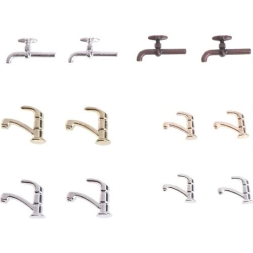 2PCS Dollhouse Miniature Faucet Miniature Metal Water Tap Bathroom Accessories Faucet Dollhouse
