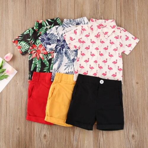 2020 Fashion Toddler Baby Boy Clothes Gentleman Short Sleeve Printed Shirt Tops Shorts Summer Kids clothing Outfits 1-5Year