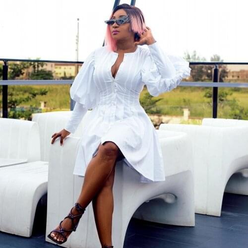 2021 African Dresses For Women African Clothes Africa Dress White Dashiki Ladies Clothing Ankara Africa Women Shirt Dress