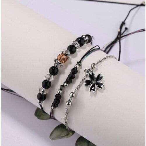 3pcs/set Handcraft Boutique Fashion Multilayer Crystal Stone Beads Strand Bracelets Tassel Bangles Pulseras Womens Boho Mujer