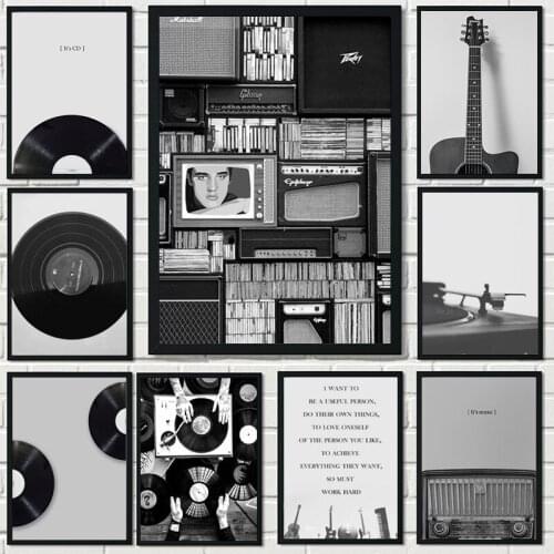 Black and White Vintage Music Records Wall Art Canvas Painting Poster and Print Wall Pictures for Living Room Home Artwork Decor