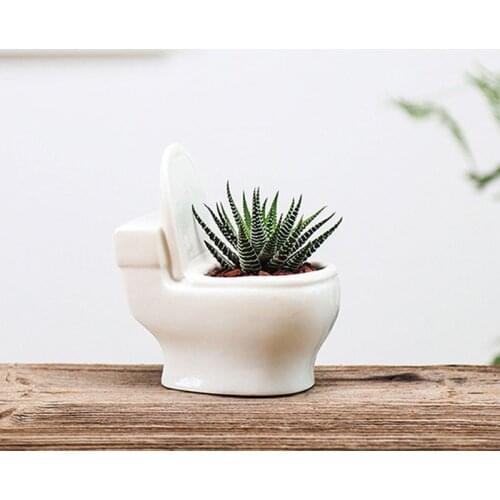 Flower Pot Creative Mini Toilet Shape Fleshy Ceramic Flowerpot Garden Home Decor
