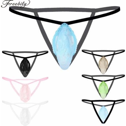 Breathable Men G-String Thongs Underpants Seamless Soft Comfort See-Through Lace Bulge Pouch Low Rise Open Butt T-Back Underwear