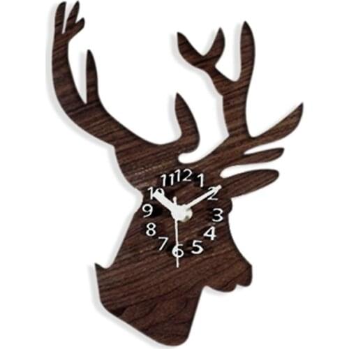 European Classic Silent Wall Clock Cool Rural Wooden Deer Head Clock Wall Decoration Gift