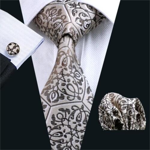 FA-580 Gents Necktie Brown Novelty 100% Silk Jacquard Tie Hanky Cufflinks Set Business Wedding Party Ties For Men Free Shipping
