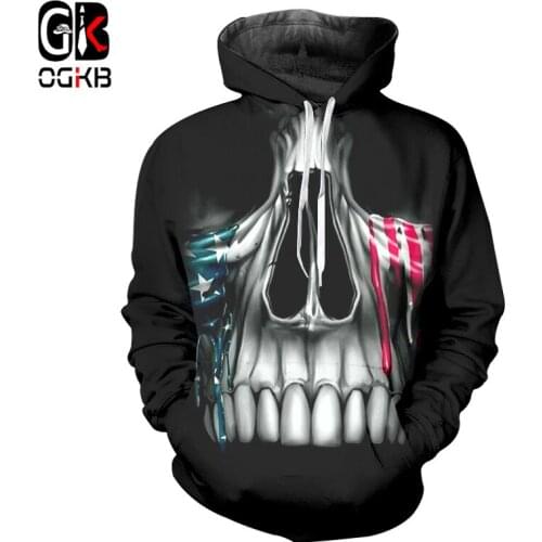 OGKB Autumn Winter Women/mens Hiphop Streetwear Outwear Long Sleeve Crewneck Pullovers Print Skull Teeth 3D Sweatshirt Hoodies