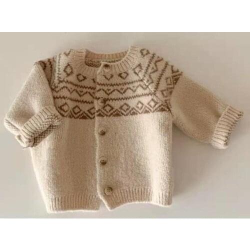 Baby Girls Boy Cardigan Jackets Retro Diamond Lattice Sweater Baby Cute Sweet Toddler Clothing Kids Children Casual Top Coat New