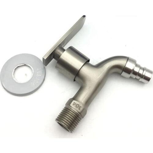 1/2" Kitchen Silver 304 Stainless Steel Wire Drawing Faucet Washing Machine Fast Open Faucet Explosion-proof Alloy Metal Bibcock