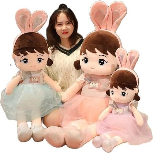 45/140cm Beautiful Happy Girl Doll Stuffed Simulation Rabbit ears Lovely Toy Plush Animal Pillow Children Kids Birthday Gift