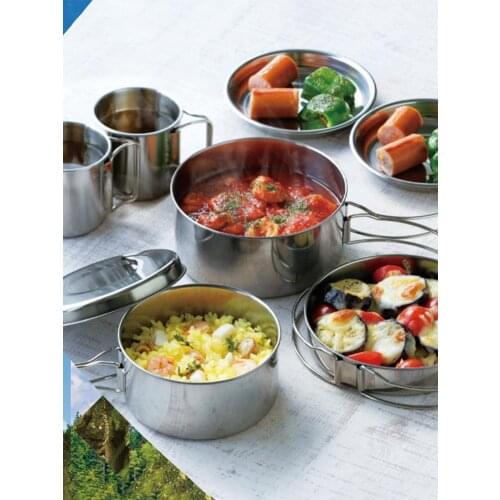 Stainless Steel Outdoor Camping Foldable Cookware Kit Portable Tableware 8pcs/lot Frying pan Bowls Saucer Outdoor Camping Tools