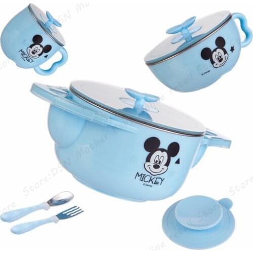 5-piece Dinnerware Sets Disney Child Baby Assisted Dishes Use Water Temperature Adjustment Health Bottom Suction Cup Anti-fall