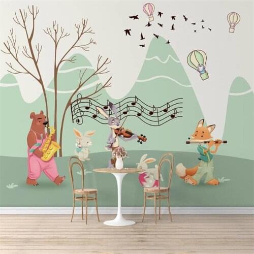 Custom 3D wallpaper mural hand-painted Nordic forest small animals concert children background wall decoration wallpaper