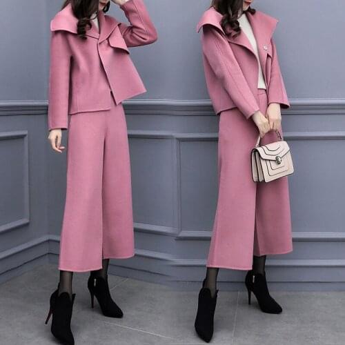2020 Autumn Winter Two Piece Sets Outfits Women Plus Size Coat And Pants Suits Office Elegant Fashion Outfit Korean Sets DD2436