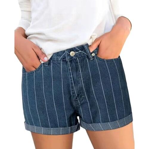 Stripe Short Women Summer Denim Shorts Sexy Cuffed Jeans Shorts Women High Waist Slim Shorts Jeans Feminino Pantalones Cortos