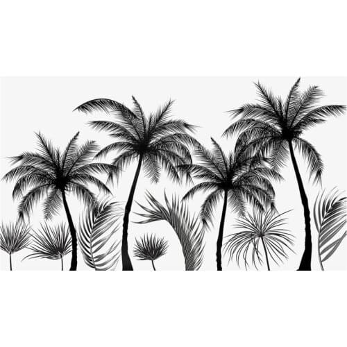 Custom Photo Wallpaper Black and white sketch style tropical rainforest coconut tree Nordic TV background wall 3D Wallpaper