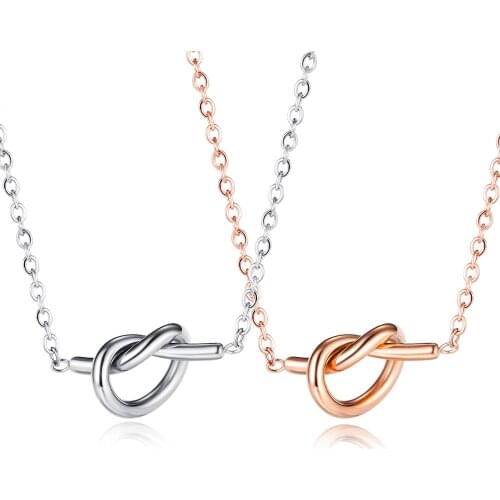 Simple rose gold Stainless steel knot pendant necklaces for women 2020 kpop fashion aesthetic jewelry accessories dropshipping