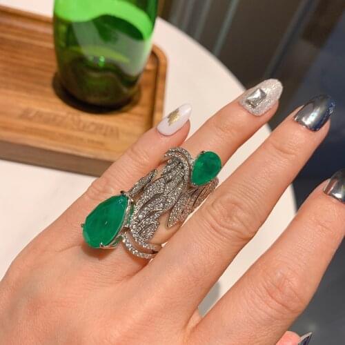 QTT Engagement Wedding Green Water Drop Ring Emerald Cubic Zirconia 925 Sterling Silver Rings For Women Best Gift