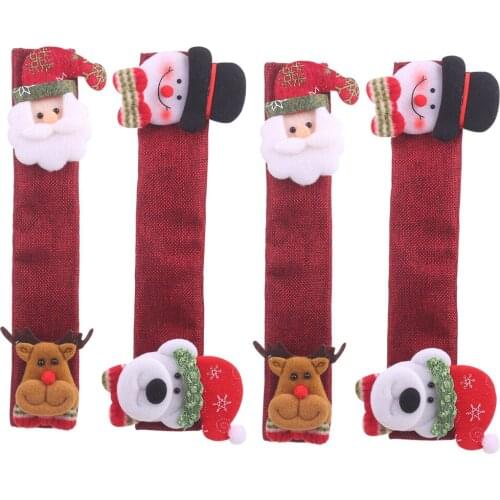 4pcs Christmas decorations microwave oven glove refrigerator glove oven protective cover linen glove decoration