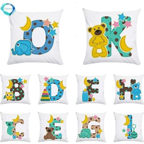 Animal Letter Decorative Polyester Throw Pillow Cushion Cover Home Decor Alphabet Printed Pillowcase for Home Car Sofa Bedroom