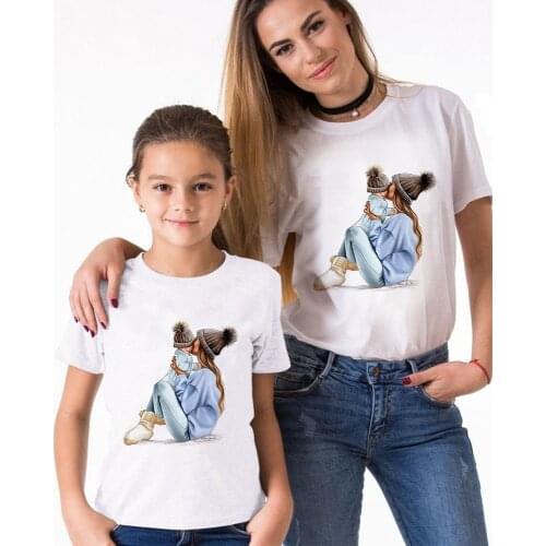 Family Bow for Whole T-Shirts Casual Mom and Daughter Clothes Femely Look Parent-Child Pair Summer Short Sleeve Super Mum Tee