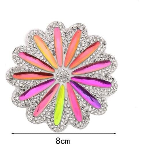 Rhinestones Crystal Diamond Flowers AB Glass Diy Patch Cute Applique Iron on Iron Patches for Clothing 3D Handmade Beaded